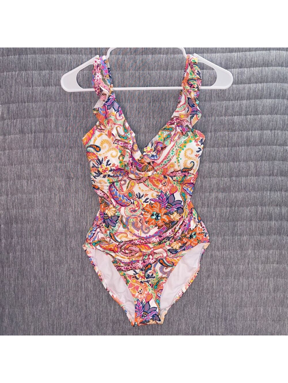 Lauren Ralph Lauren One Piece Swimsuit Size 4/XS Colorful Paisley Print Ruffle